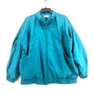 Vintage Lavon Teal Windbreaker Jacket Lightweight Zip Up 90s Size M oversized